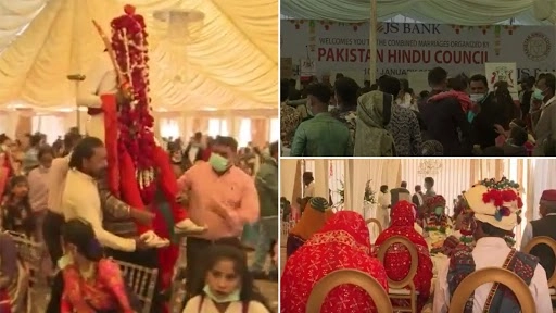 पाकिस्तान में लगभग 50 हिंदू जोड़े कराची में एक सामूहिक विवाह में शादी के बंधन में बंधे