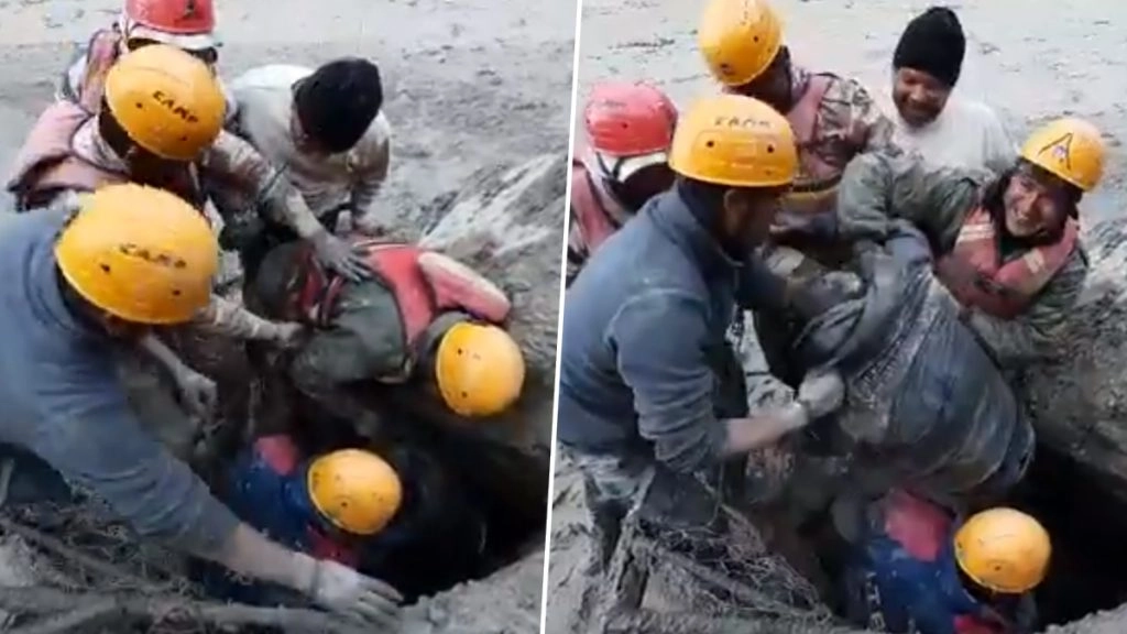 वीडियो में ITBP के जवान सुरंग में फंसे एक आदमी को बाहर निकाल रहे हैं.