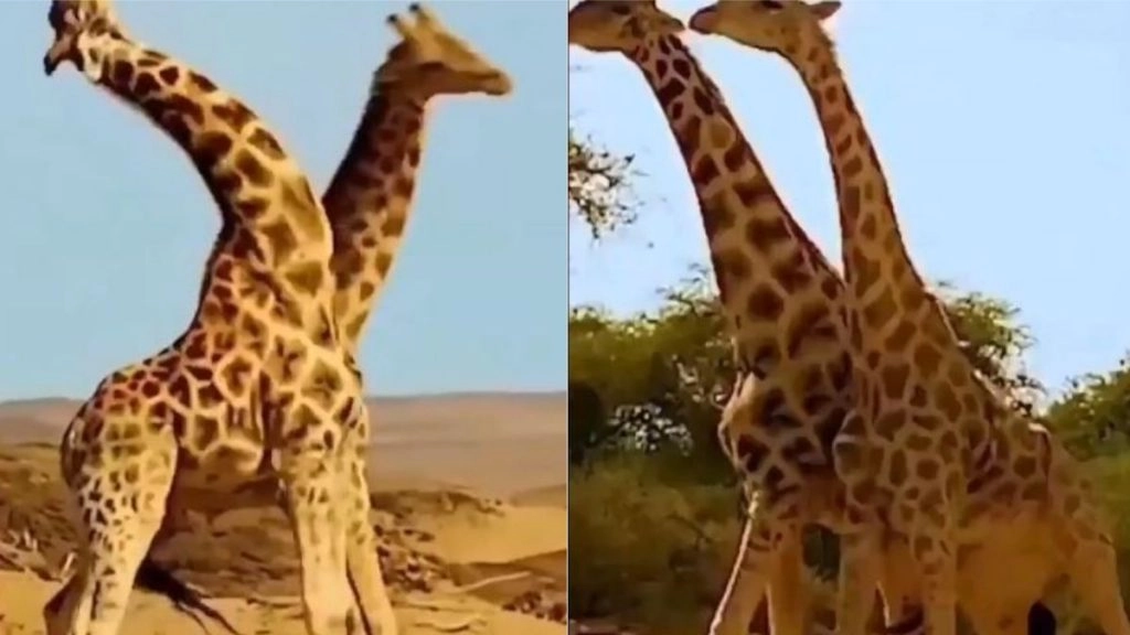 जब आपस में भिड़े दो जिराफ, अपनी गर्दन से एक-दूसरे पर किया हमला, अजीबो-गरीब लड़ाई का वीडियो हुआ वायरल