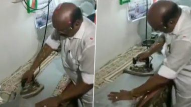 तमिलनाडु: रोयापुरम विधानसभा सीट से AIADMK के उम्मीदवार डी जयकुमार ने चुनाव प्रचार के दौरान कपड़े की दुकान पर अपने हाथों से कपड़ा किया प्रेस