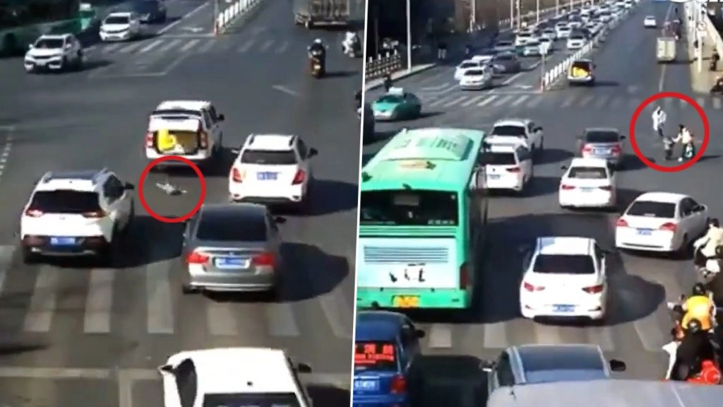 OMG! व्यस्त सड़क पर चलती कार से गिरा बच्चा, Viral Video में देखें कैसे बाल-बाल बची उसकी जान