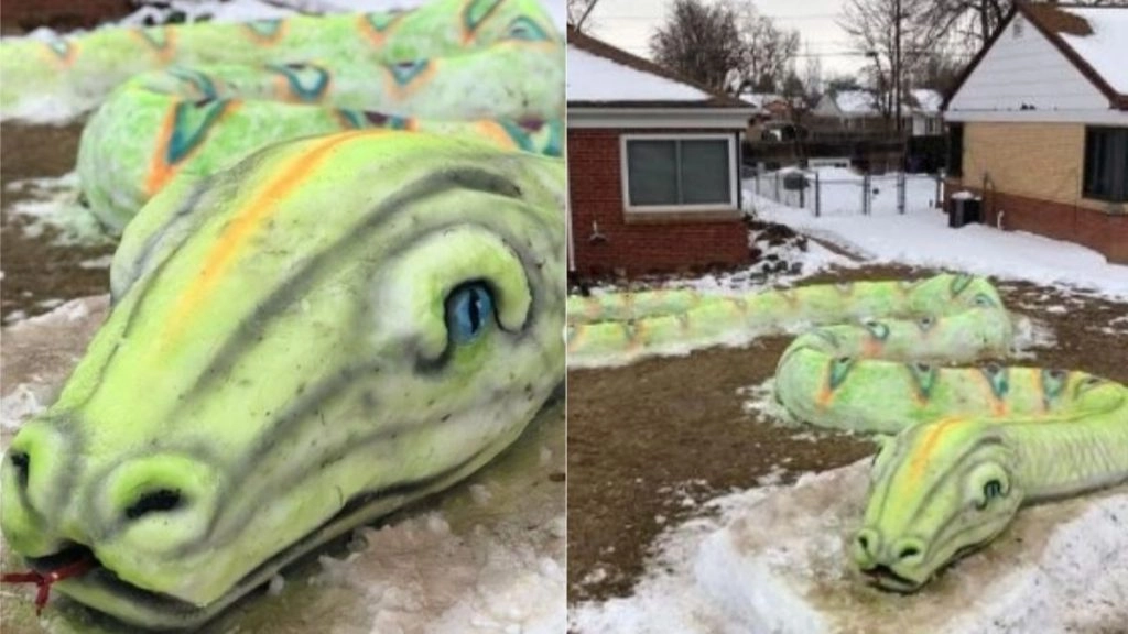 77 फीट लंबे विशालकाय सांप को देख उड़ जाएंगे आपके होश, स्नो आर्टिस्ट ने बर्फ से किया है तैयार (Watch Pics & Video)