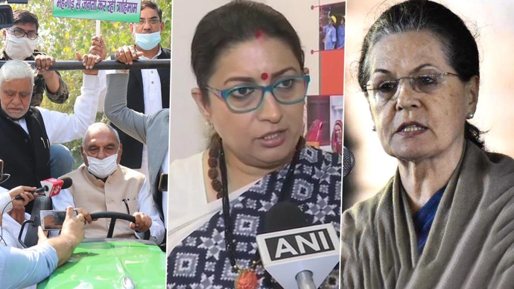 महिलाओं ने खींचा भूपेंद्र हुड्डा का ट्रैक्टर, कांग्रेस पर जमकर बरसीं स्मृति ईरानी