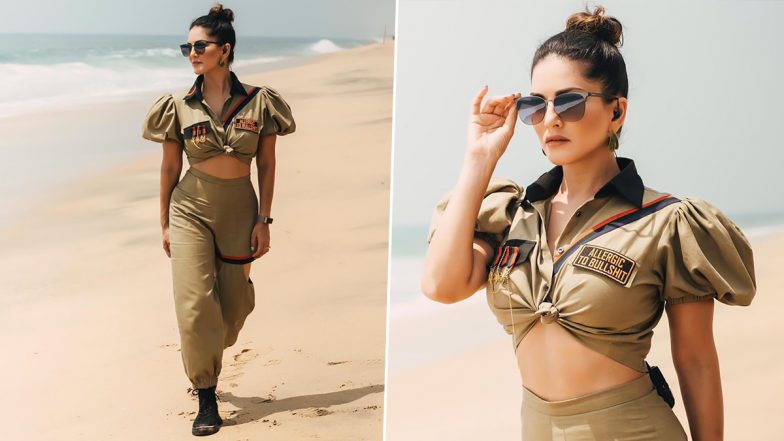 Sunny Leone ने मिलिट्री स्टाइल कपड़ों में कराया स्टाइलिश फोटोशूट, समुद्र किनारे दिखाई कमाल की हॉटनेस