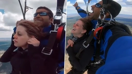 स्काइडाइविंग के दौरान शख्स ने प्रेमिका को किया प्रपोज, देखें हैरान कर देनेवाला वीडियो