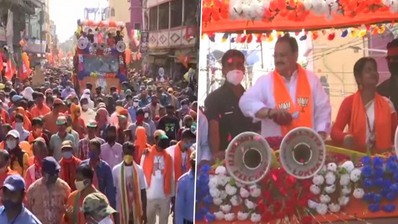 पश्चिम बंगाल: कोरोना के कहर के बीच जेपी नड्डा ने बीरभूम के सैंथिया में किया रोड शो- देखें तस्वीर