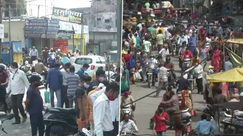 Maharashtra: लॉकडाउन के बीच नागपुर के बाजार में उमड़ी भीड़, लोगों ने उड़ाई नियमों की धज्जियां