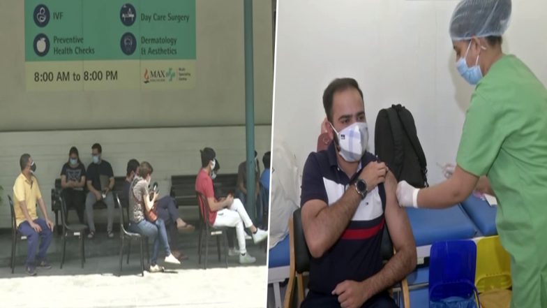 राजधानी दिल्ली के मैक्स अस्पताल में 18 साल से अधिक उम्र के लोगों को लगाई जा रही है वैक्सीन