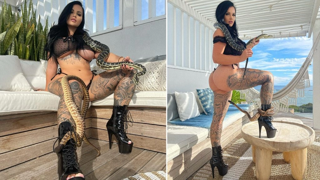 पोर्नस्टार रेनी ग्रेसी ने सांप को कंधे पर टांग कर कराया बोल्ड फोटोशूट, XXX स्टाइल देख छुट जाएंगे पसीने