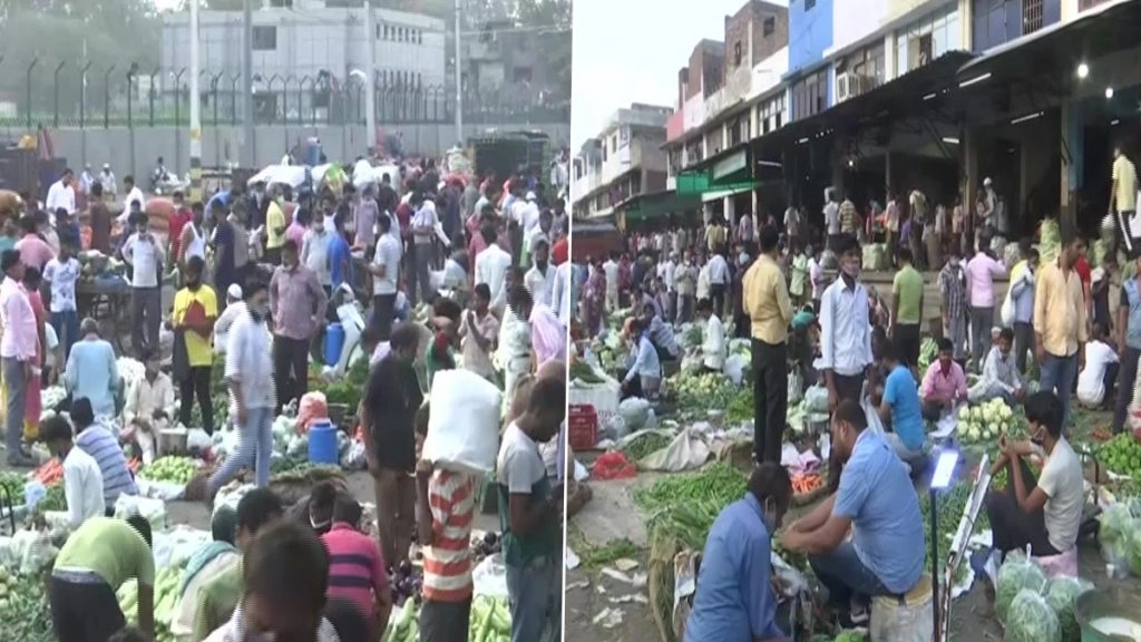 शनिवार को भी दिल्ली की ओखला फल और सब्जी मंडी में लोगों की भीड़ देखी गई.