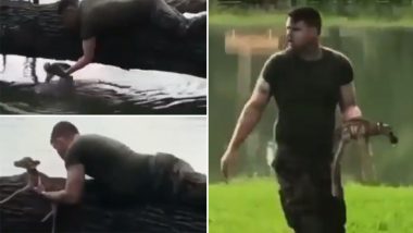 झील में डूब रहा था हिरण का बच्चा, सैनिक ने खुद को जोखिम में डालकर ऐसे बचाई उसकी जान (Watch Viral Video)
