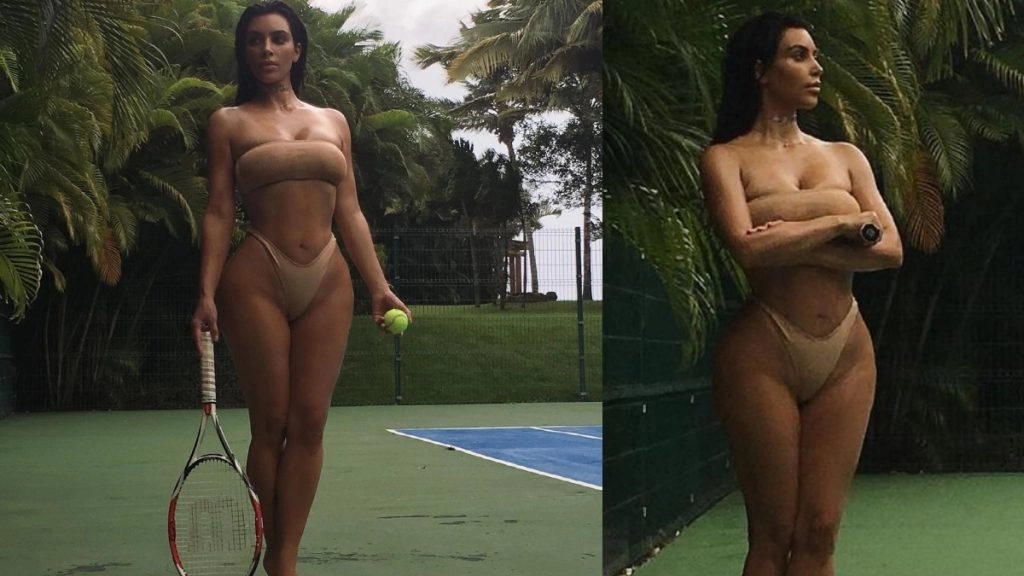 किम कार्दशियन ने बिकिनी पहनकर खेला टेनिस 