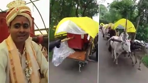 यूपी के देवरिया में अनोखी शादी, बैल गाड़ियों पर निकली बारात, देखें वीडियो