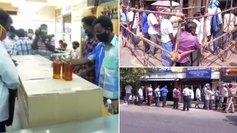 पुडुचेरी में आज से शराब की दुकानें खुलने के बाद बड़ी संख्या में खरीददारों की दिखी भीड़