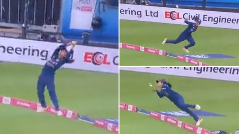 Ind W VS Eng W 1st T20: हरलीन देओल ने बाउंड्री पर पकड़ा हैरतअंगेज कैच, देखकर आपके भी उड़ जाएंगे होश (देखें वीडियो)