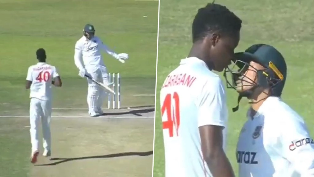 Zim vs Ban: तस्कीन अहमद और ब्लेसिंग मुजराबानी बीच मैदान में उलझे, देखें वीडियो 
