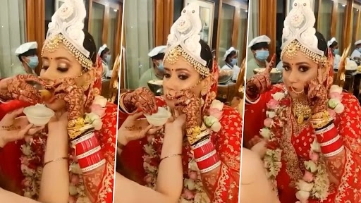 नथ पहनकर पानी पुरी खाने के लिए संघर्ष करती दुल्हन का वीडियो वायरल, देखें वीडियो