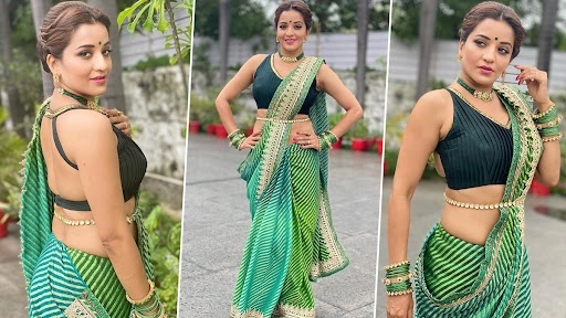 भोजपुरी एक्ट्रेस मोनालिसा ने शेयर की अपनी हॉट तस्वीरें, हरे रंग की साड़ी में ढा रही हैं कहर