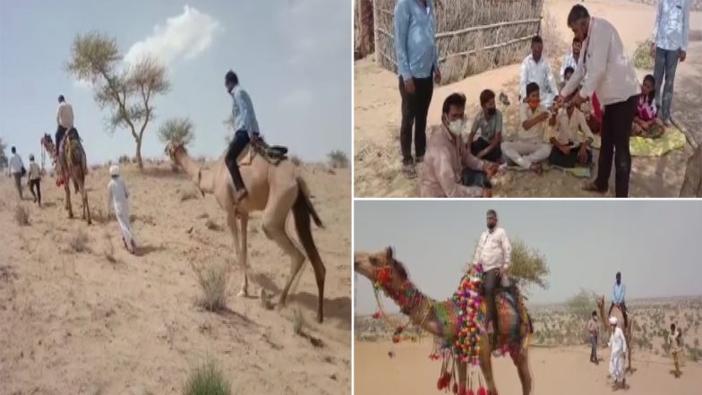 Jaipur: ऊंट पर सवार होकर बाड़मेर में बच्चों को पढ़ाने पहुंचे शिक्षक, देखें तस्वीर