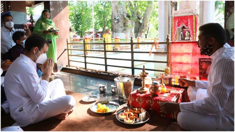 राहुल गांधी पहुंचे कश्मीर, गांदरबल स्थित खीर भवानी माता के दर्शन कर मांगी मन्नत, हजरतबल दरगाह भी जाएंगे