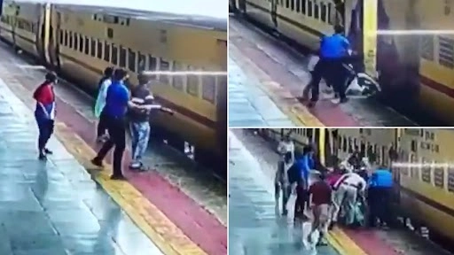 चलती ट्रेन में पकड़ने की कोशिश में गिरी महिला, यात्रियों ने ऐन मौके पर मौत के मुंह में जाने से बचाया