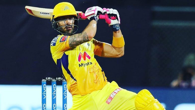 IPL 2021, CSK vs KKR: 21वें आईपीएल अर्धशतक से चूके फाफ डू प्लेसिस, प्रसिद्ध कृष्णा ने लौटाया पवेलियन, पढ़ें स्कोर