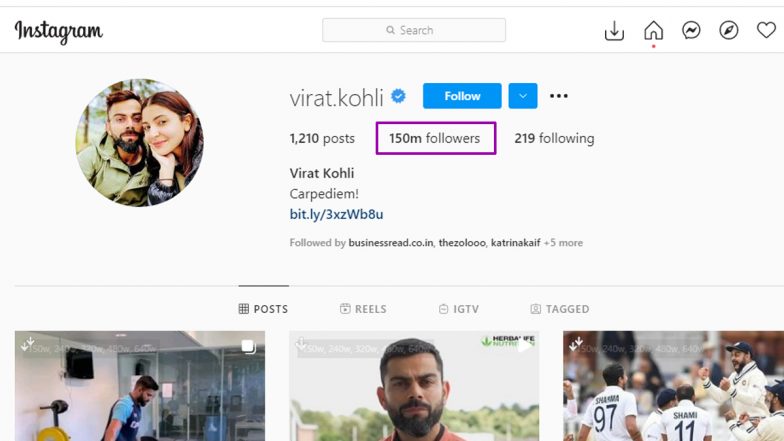 Virat Kohli इंस्टाग्राम पर 150 मिलियन फॉलोअर्स वाले पहले भारतीय बने