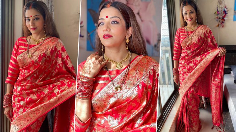 Monalisa Saree Look: रेड कलर की साड़ी में सज-धज कर भोजपुरी एक्ट्रेस मोनालिसा ने ढाया कहर, खूबसूरती देख बॉलीवुड एक्ट्रेस भी जल उठे