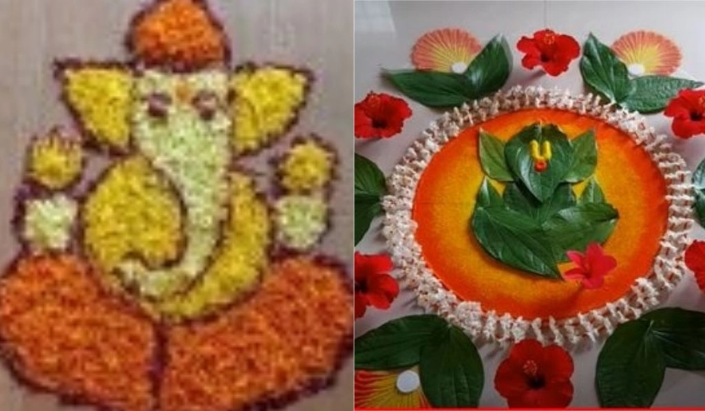 गणेशोत्सव के दौरान अपने घर-आंगन को फूलों की रंगोली से सजाएं, देखें मनमोहक डिजाइन्स