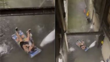 न्यूयॉर्क शहर में बाढ़ के पानी में राफ्ट पर आराम फरमाते और हुक्के का लुत्फ उठाते शख्स का वीडियो हुआ वायरल (Watch Viral Video)