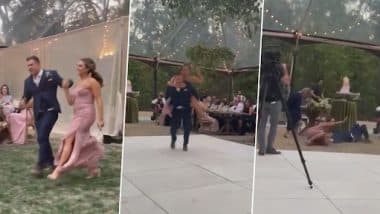 Viral Video: ग्रैंड एंट्री के दौरान अजीब डांस मूव्स कर रहे थे दूल्हा और दुल्हन, स्टेज से गिरे धड़ाम से, देखें मजेदार वीडियो