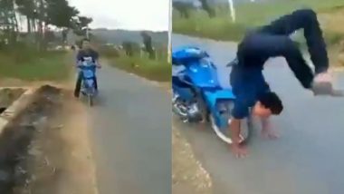स्कूटी पर सवार होकर स्टंट कर रहा था लड़का, स्टाइल मारने के चक्कर में हुआ ये हाल (Watch Viral Video)