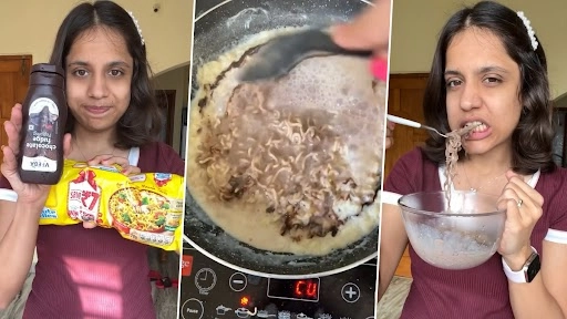 फूड ब्लॉगर ने दूध और चॉकलेट सॉस से बनायी मैगी, नेटीजंस ने कहा,'ये गुनाह है', देखें वीडियो