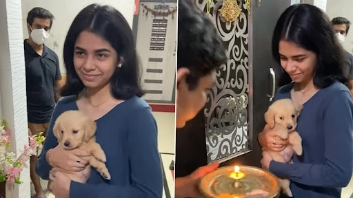 घर में लाने से पहले क्यूट डॉगी को तिलक लगाकर उतारी गई आरती, देखिए देसी स्वागत