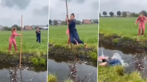 Viral Video: स्टंट करने के चक्कर में नाली में गिरी महिला, कीचड़ से सनी निकली बाहर, वीडियो देख लोग हुए लोट पोट