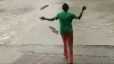 पानी से निकलकर पास पहुंचा मगरमच्छ, डरने के बजाय महिला ने उतारी चप्पल और किया ये काम (Watch Viral Video)
