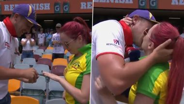 इंग्लैंड क्रिकेट फैन ने फर्स्ट एशेज टेस्ट के दौरान गाबा में अपनी ऑस्ट्रेलियाई गर्लफ्रेंड को किया प्रपोज (Watch Video)