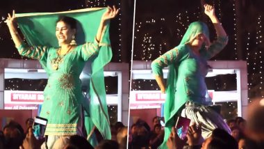 हरयाणवी डांसर Sapna Choudhary ने हरा सूट पहनकर भीड़ के बीच लगाए ठुमके, Video में दिखा लाजवाब अंदाज