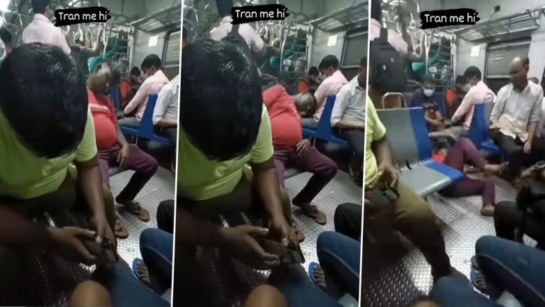 लोकल ट्रेन में बेखबर होकर गहरी नींद में सो रहा था शख्स, तभी उसके साथ हुई ऐसी घटना... (Watch Viral Video)