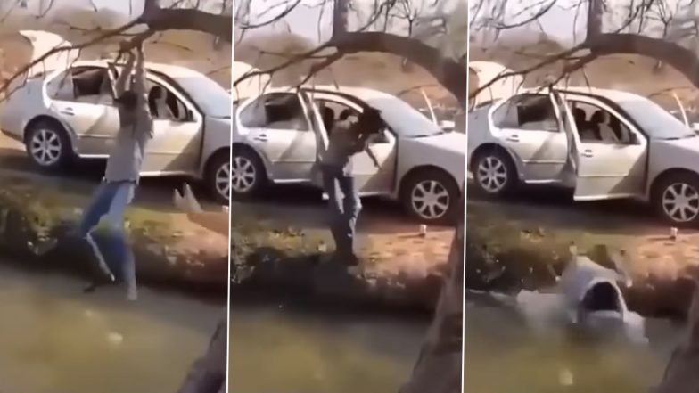 शॉर्टकट तरीके से नहर को पार करना चाहता था शख्स, Viral Video में देखें क्या हुआ उसकी होशियारी का अंजाम