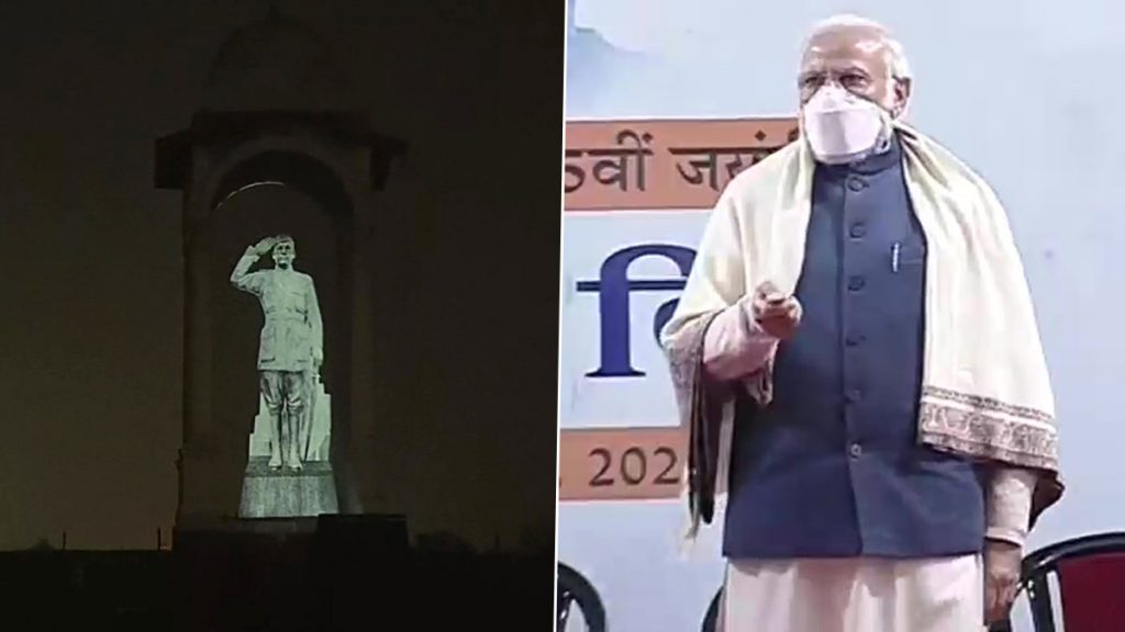 पीएम  मोदी ने इंडिया गेट पर नेताजी सुभाष चंद्र बोस की होलोग्राम प्रतिमा का अनावरण किया- देखें तस्वीर 