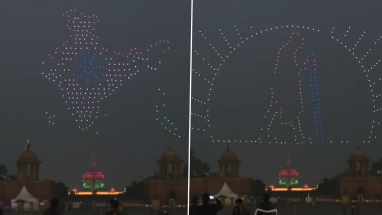 Republic Day 2022: गणतंत्र दिवस के अवसर पर राष्ट्रपति भवन के बाहर ड्रोन फोर्मेशन की मदद से अलग-अलग आकृतियां बनाई गईं