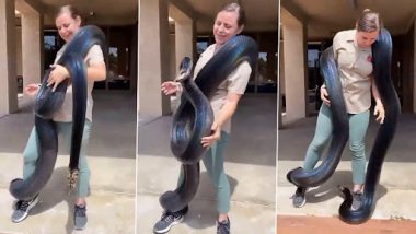 Snake Video: महिला ने अपने गले में लपेटा विशाल Rainbow सांप, वीडियो देख हो जाएंगे दंग