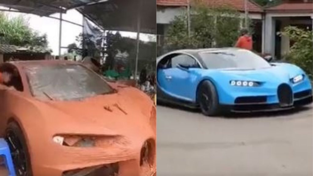 युवकों की शानदार कलाकारी, प्लास्टिक-मिट्टी और टीन से बनाई खूबसूरत Bugatti कार (Watch Viral Video)
