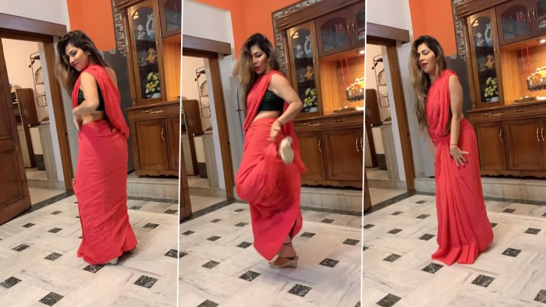 Bhabhi Mast Dance: लाल साड़ी पहनकर भाभी ने ‘तेरी आंख्या का यो काजल’ गाने लगाए ठुमके, डांस मूव्स देख उड़ जाएंगे आपके होश