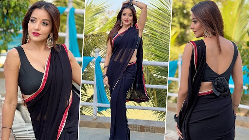 Monalisa Sexy Saree Photos: ब्लैक साड़ी में तस्वीरें पोस्ट कर मोनालिसा ने इंटरनेट पर मचाया बवाल, देखें फोटोज