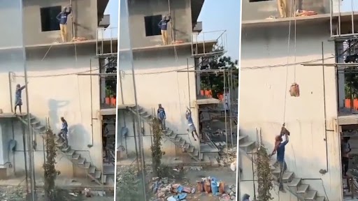 Viral Video: सामान ऊपर पहुंचाने के लिए मजदूरों ने किया कुछ ऐसा जुगाड़, वीडियो देख आप भी कहेंगे वाह गुरु