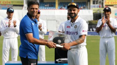 Virat Kohli 100 Test: 100वें टेस्ट मैच के मौके पर टीम इंडिया के हेड कोच राहुल द्रविड़ ने विराट कोहली को भेंट की स्पेशल कैप (देखें तस्वीरें)