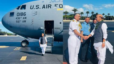 हवाई पहुंचे रक्षा मंत्री राजनाथ सिंह, अमेरिकी इंडो-पैसिफिक कमांड मुख्यालय का करेंगे दौरा
