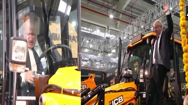 Gujarat: ब्रिटेन के पीएम बोरिस जॉनसन ने चलाया बुलडोजर, नई JCB ट्रैक्टर फैक्ट्री का किया दौरा